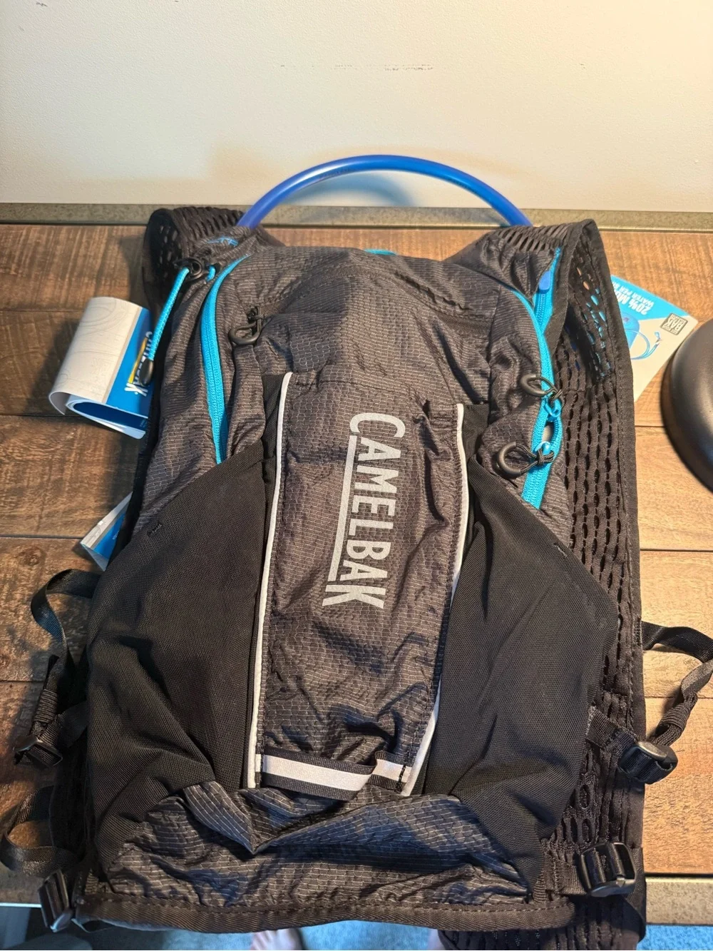 CamelBak Black Backpack with Blue Accents and Hydration Tube